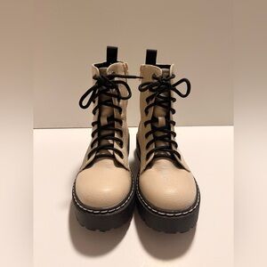 Sincerely Jules Cream Lace-Up Boots